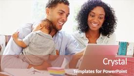  Presentation with home office - Slide deck consisting of multi tasking - parents with baby working background and a coral colored foreground