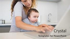  Presentation with mobile phone in woman hand - Colorful presentation theme enhanced with billiard balls collected in the backdrop and a ocean colored foreground