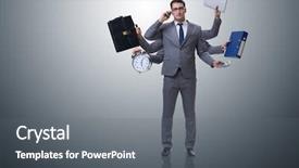  Presentation with multi - Cool new PPT theme with multi tasking - young businessman in multitasking concept backdrop and a gray colored foreground