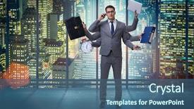 Presentation with multi - Presentation design consisting of multi tasking - young businessman in multitasking concept background and a ocean colored foreground