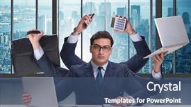  Presentation with multi - Audience pleasing theme consisting of multi tasking - young businessman in multitasking concept backdrop and a ocean colored foreground