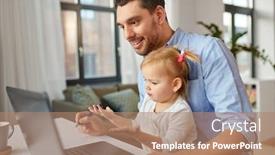  Presentation with home office - Beautiful slide deck featuring multi-tasking-freelance-and-fatherhood backdrop and a coral colored foreground