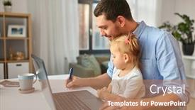  Presentation with home office - Theme having multi-tasking-freelance-and-fatherhood background and a coral colored foreground