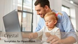  Presentation with home office - Slide deck having multi-tasking-freelance-and-fatherhood background and a coral colored foreground