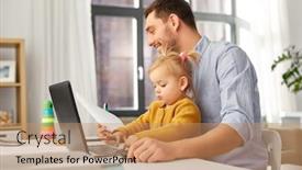  Presentation with home office - Slides featuring multi-tasking-freelance-and-fatherhood background and a coral colored foreground