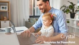  Presentation with home office - PPT theme having multi-tasking-freelance-and-fatherhood background and a coral colored foreground