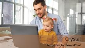  Presentation with home office - PPT theme consisting of multi-tasking-freelance-and-fatherhood background and a coral colored foreground