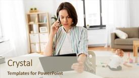  Presentation with working mother - Slide deck enhanced with multi-tasking freelance and motherhood background and a  colored foreground