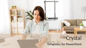  Presentation with working mother - PPT theme featuring multi-tasking freelance and motherhood background and a  colored foreground