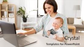  Presentation with working mother - Slide deck enhanced with multi-tasking freelance and motherhood background and a  colored foreground