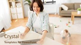  Presentation with working mother - Slide deck having multi-tasking freelance and motherhood background and a  colored foreground