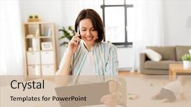  Presentation with working mother - Slide deck featuring multi-tasking freelance and motherhood background and a  colored foreground