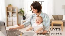  Presentation with working mother - Slide deck with multi-tasking freelance and motherhood background and a soft green colored foreground