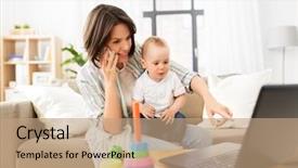  Presentation with working mother - Beautiful slides featuring multi-tasking freelance and motherhood backdrop and a coral colored foreground