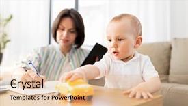  Presentation with working mother - Colorful PPT layouts enhanced with multi-tasking freelance and motherhood backdrop and a  colored foreground