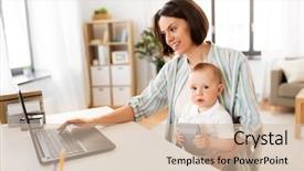  Presentation with working mother - Cool new PPT theme with multi-tasking freelance and motherhood backdrop and a soft green colored foreground