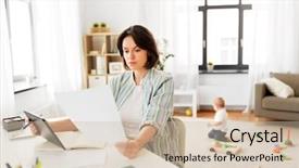  Presentation with working mother - Amazing slide deck having multi-tasking freelance and motherhood backdrop and a  colored foreground
