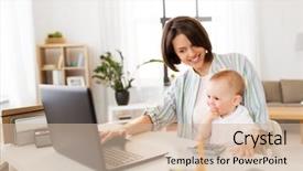  Presentation with working mother - Beautiful PPT layouts featuring multi-tasking freelance and motherhood backdrop and a soft green colored foreground
