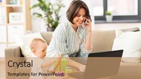  Presentation with working mother - Presentation enhanced with multi-tasking freelance and motherhood background and a coral colored foreground