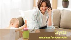 Presentation with working mother - Presentation design featuring multi-tasking freelance and motherhood background and a  colored foreground