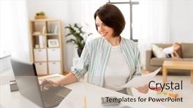  Presentation with working mother - Amazing PPT theme having multi-tasking freelance and motherhood backdrop and a soft green colored foreground