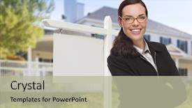  Presentation with real estate - Slides enhanced with multiagent - attractive serious mixed race woman background and a mint green colored foreground