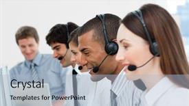  Presentation with customer service excellence - Colorful presentation enhanced with multiagent - multi-ethnic customer service agents backdrop and a light blue colored foreground
