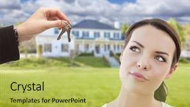  Presentation with real estate prices - PPT theme with multiagent - real estate agent hands thoughtful background and a  colored foreground