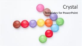  Presentation with peppermint candy cane on white - Theme featuring multicolor arrows - arrow of candies background and a  colored foreground