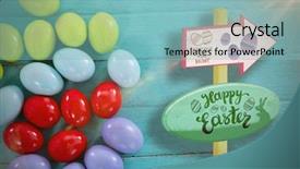  Presentation with music sign colorful - Audience pleasing slides consisting of multicolor arrows - easter egg hunt sign backdrop and a light blue colored foreground