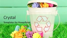  Presentation with green color - Slide deck with multicolor arrows - recycling bin on green grass background and a seafoam green colored foreground