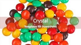  Presentation with multicolor - PPT theme having multicolor bonbon sweets ball candies heap isolated on white background and a crimson colored foreground