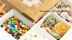 Presentation with multicolor - Amazing slides having multicolor candies and cookies in white wooden box close up backdrop and a coral colored foreground