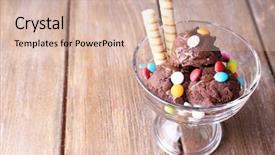  Presentation with chocolate ice cream - Beautiful PPT theme featuring multicolor candies and wafer roll backdrop and a lemonade colored foreground