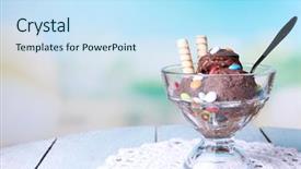  Presentation with chocolate ice cream - PPT layouts consisting of multicolor candies and wafer roll background and a sky blue colored foreground