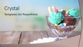  Presentation with chocolate ice cream - PPT theme consisting of multicolor candies and wafer roll background and a sky blue colored foreground