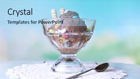  Presentation with chocolate ice cream - PPT layouts having multicolor candies and wafer roll background and a light blue colored foreground