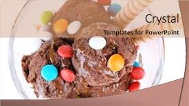  Presentation with chocolate ice cream - PPT layouts featuring multicolor candies and wafer roll background and a coral colored foreground
