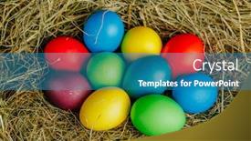  Presentation with multicolor - Beautiful PPT layouts featuring multicolor-easter-eggs-in-dry backdrop and a teal colored foreground