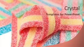  Presentation with gummy candy - Cool new theme with multicolor gummy candy licorice sweets closeup food background backdrop and a coral colored foreground