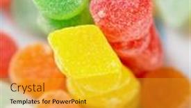  Presentation with sugar - Audience pleasing PPT layouts consisting of multicolor of soft candy coated with sugar backdrop and a gold colored foreground
