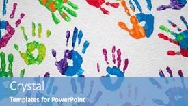  Presentation with handprints - Beautiful PPT theme featuring multicolor-people-handprints backdrop and a teal colored foreground