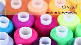  Presentation with sewing - Beautiful slide set featuring silk industry - multicolor sewing threads background backdrop and a yellow colored foreground