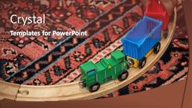  Presentation with persian carpet - Presentation theme featuring multicolor train toy on the persian carpet and tracks background and a tawny brown colored foreground