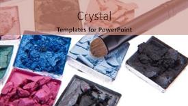  Presentation with brush - Presentation theme consisting of multicolored-crushed-eyeshadows-with-brush background and a coral colored foreground