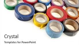  Presentation with roll - Presentation theme featuring multicolored insulating tapes roll isolated background and a white colored foreground