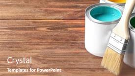  Presentation with paint - Audience pleasing theme consisting of multicolored-paint-in-tin-cans backdrop and a coral colored foreground