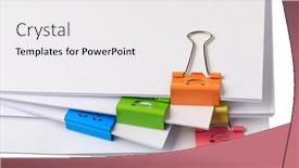  Presentation with paperwork - PPT theme with multicolored-paper-clips-on-paperwork background and a white colored foreground