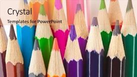  Presentation with pencils - Beautiful presentation theme featuring multicolored pencils isolated on white backdrop and a coral colored foreground