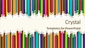  Presentation with border - Colorful slides enhanced with multicolored pencils isolated on white backdrop and a cream colored foreground